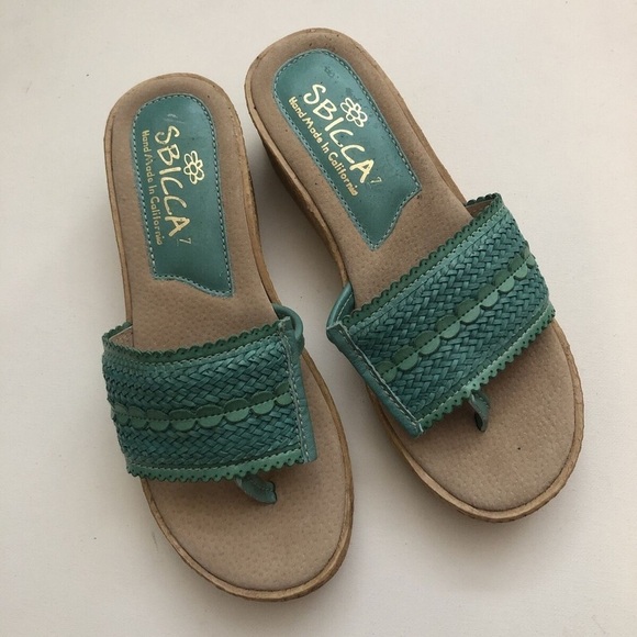 SBICCA Women Thong Wedge Sandals Cora Size 10 Teal Slide Preppy Bohemian Hippie - Picture 1 of 11
